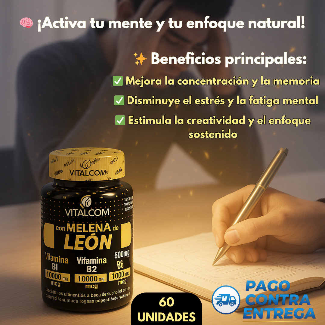 🔥 ¡Despierta tu mente con Melena de León! – 60 cápsulas de enfoque y energía mental