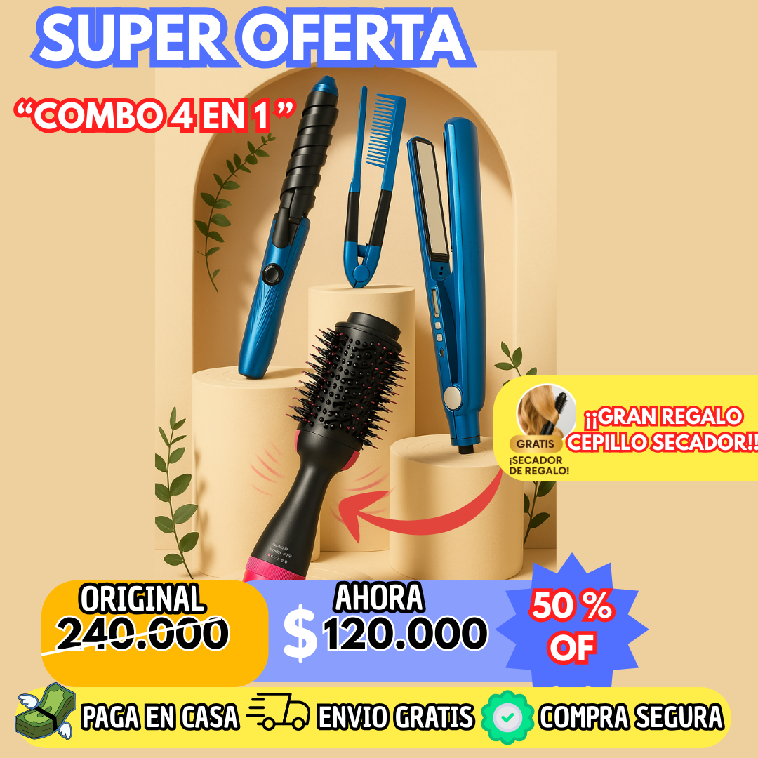 COMBO 4 EN 1 CON EL REGALO CEPILLO SECADOR