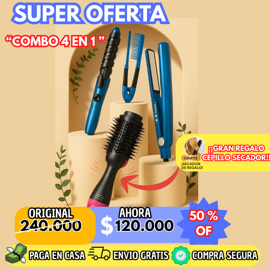 COMBO 4 EN 1 CON EL REGALO CEPILLO SECADOR
